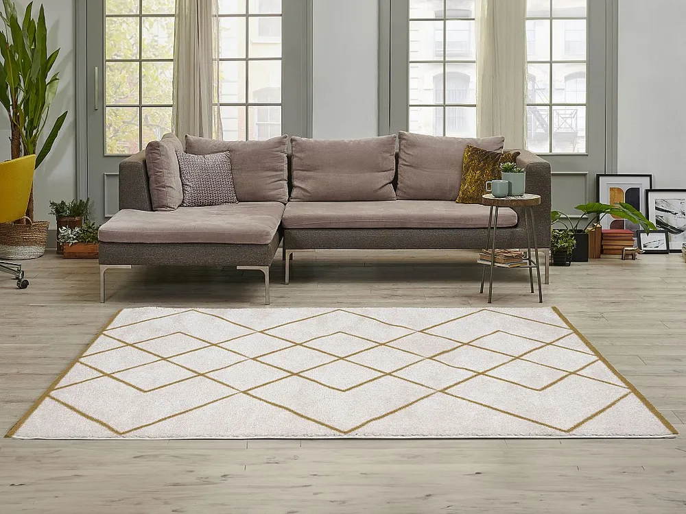 Tapete shaggy berbere 200x290 cm branco e dourado - PRYSMI