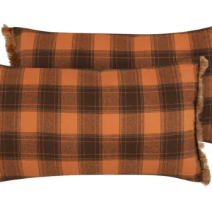 Conjunto de 2 almofadas decorativas com franjas e típico axadrezado laranja 40 x 70 cm BARJA