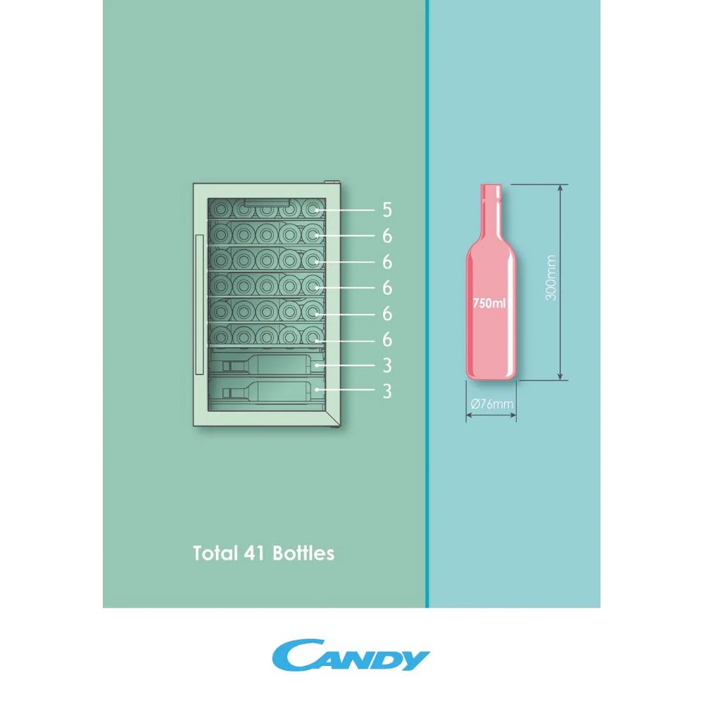 Garrafeira Candy CWC 150 EM/NF | 41 Garrafas, LED, Classe G