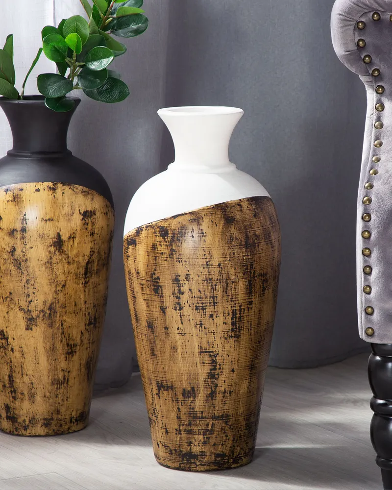 Jarro decorativo BONA elaborado à mão Cerâmica Branco