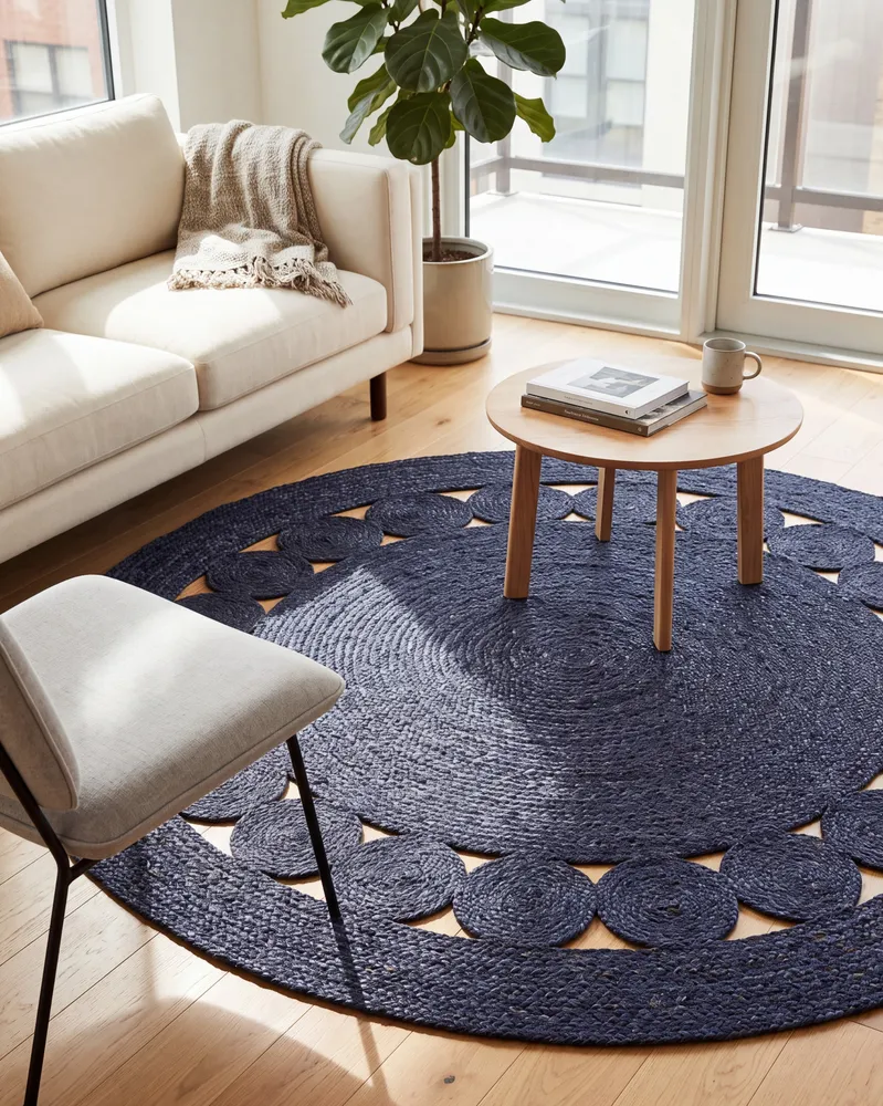 Round Jute Area Rug ø 120 cm Dark Azul KOYUNLU