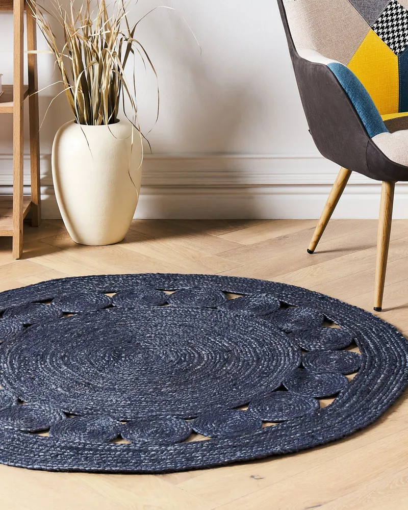 Round Jute Area Rug ø 120 cm Dark Azul KOYUNLU