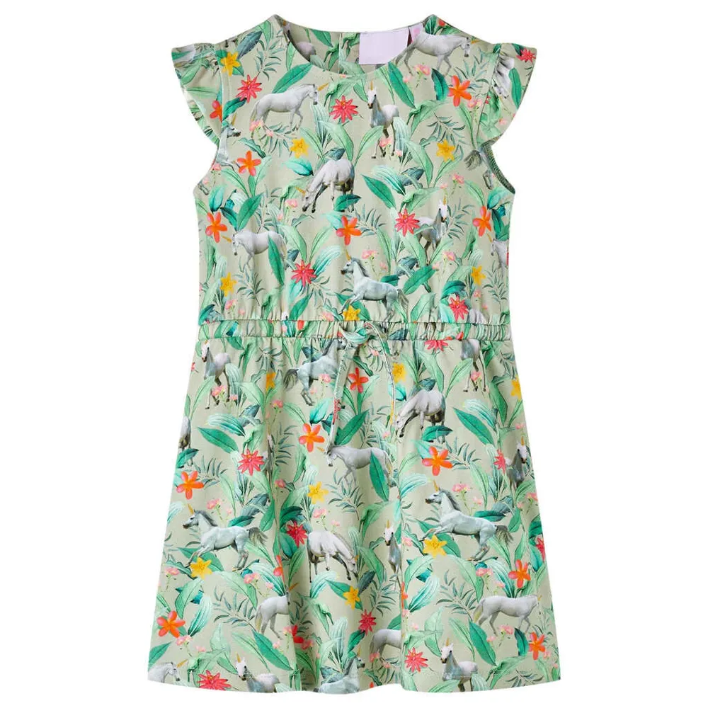 Vestido de crianç com manga sino caqui-claro 140