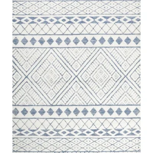 Tapete em tecido azul e branco 160 x 230 cm MARGAND
