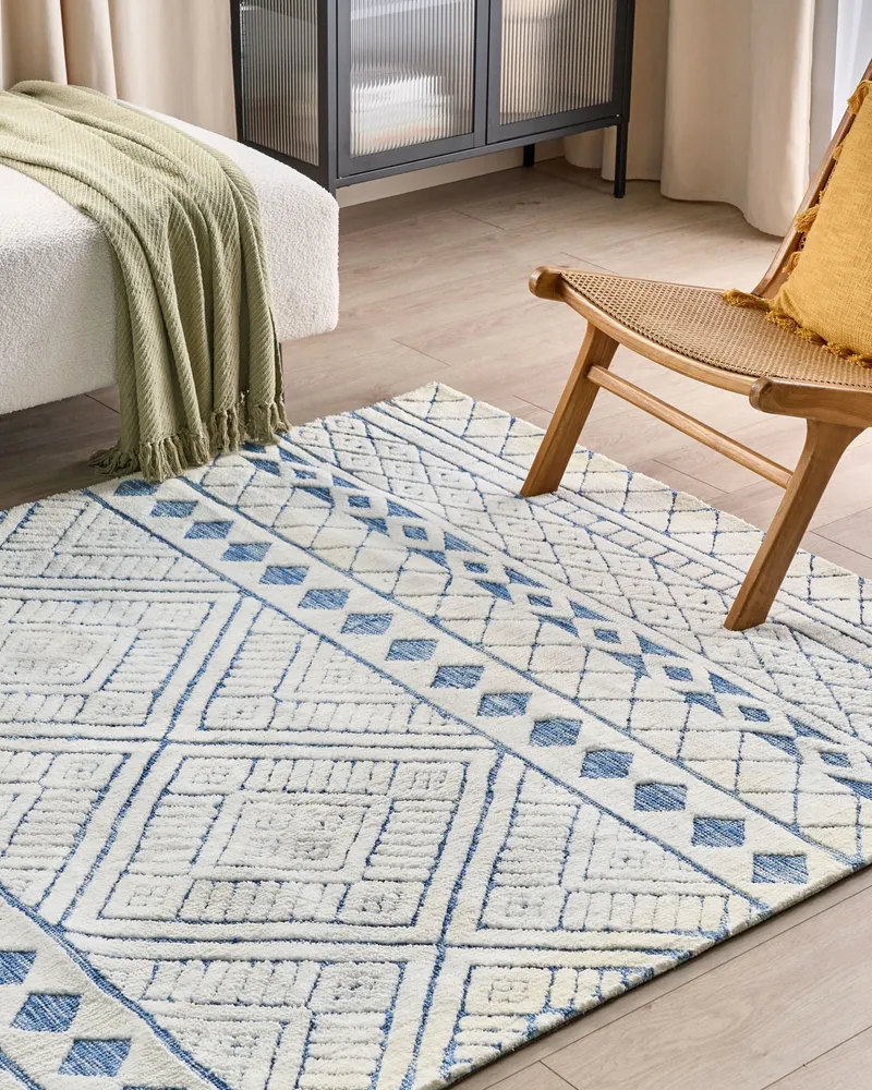 Tapete em tecido azul e branco 160 x 230 cm MARGAND