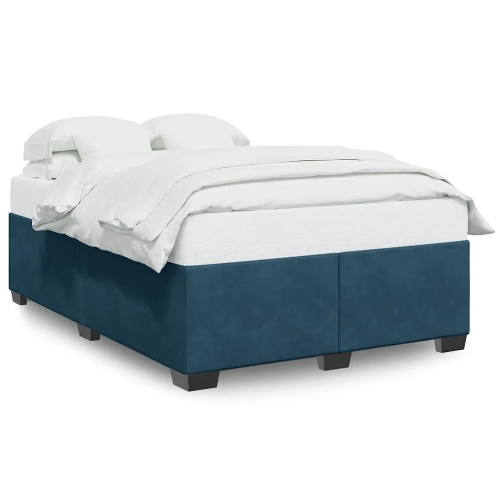 Estrutura de cama 160x200 cm veludo azul com Compartimentos