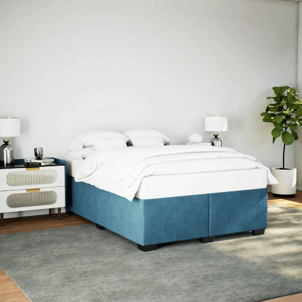 Estrutura de cama 160x200 cm veludo azul com Compartimentos