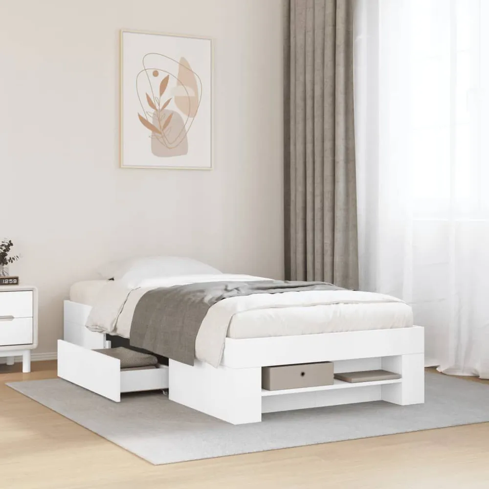 Estrutura de cama 90x200 cm derivados de madeira branco - 100% Algodão
