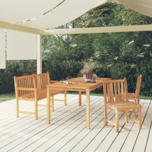 4 peças conjunto de jantar para jardim madeira de teca maciç