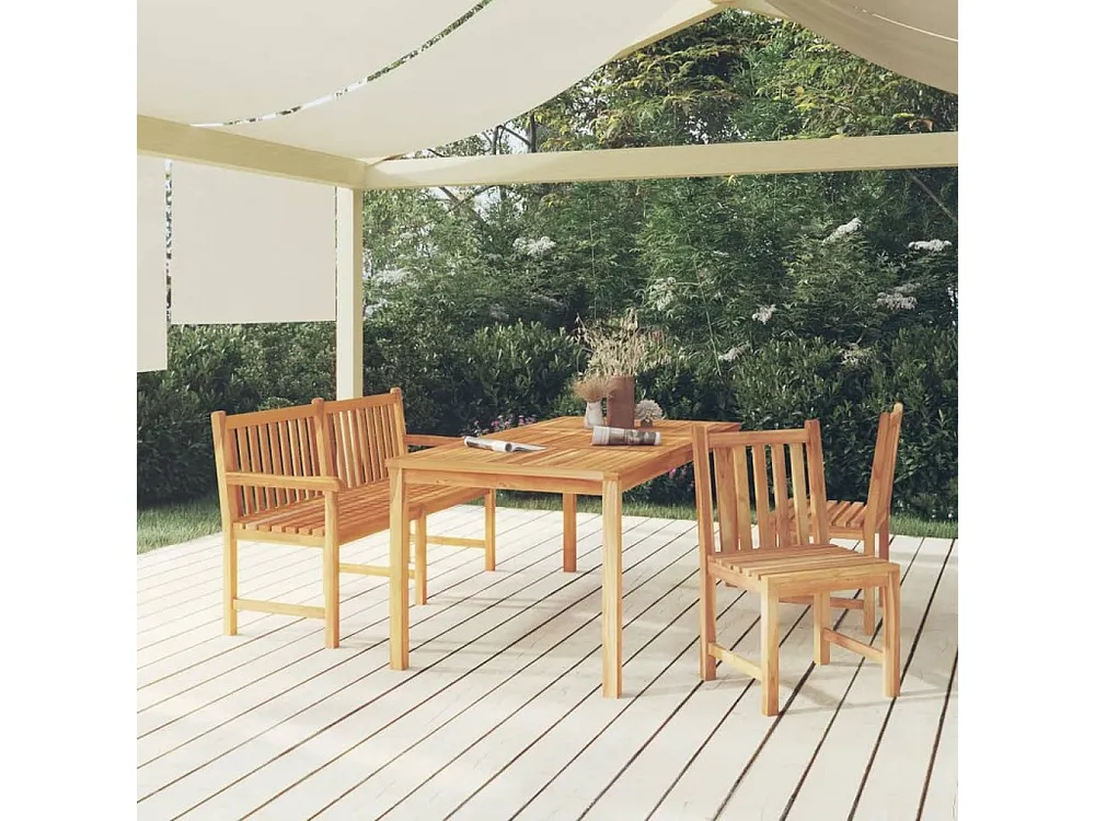 4 peças conjunto de jantar para jardim madeira de teca maciç