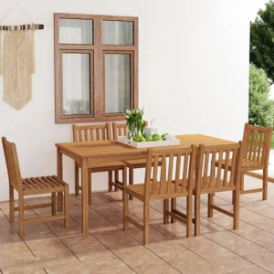 7 peças conjunto de jantar para jardim madeira de teca maciç