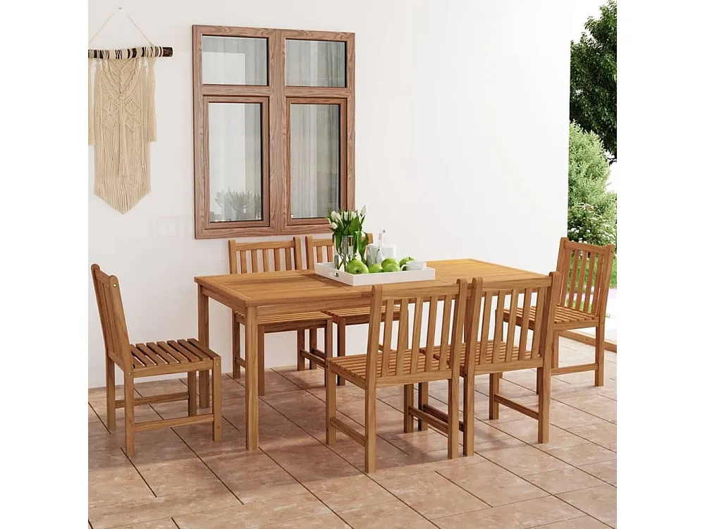 7 peças conjunto de jantar para jardim madeira de teca maciç