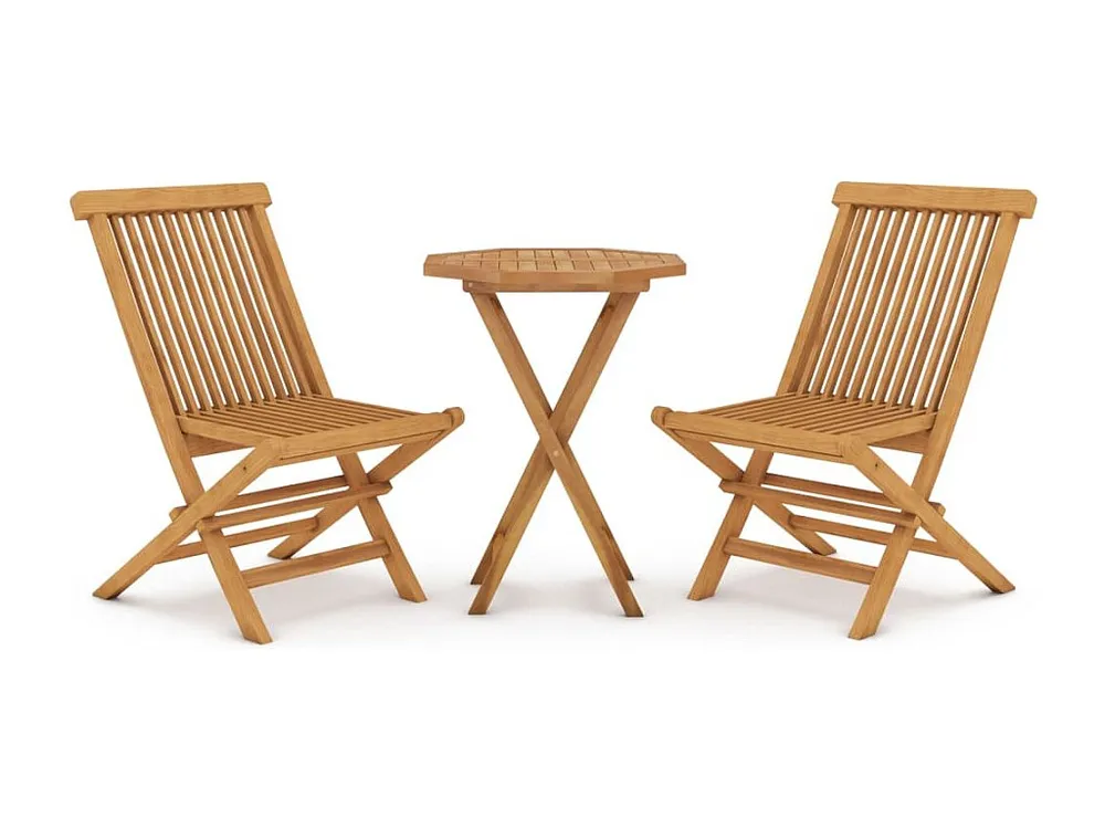 3 peças conjunto de jantar para jardim madeira de teca maciç