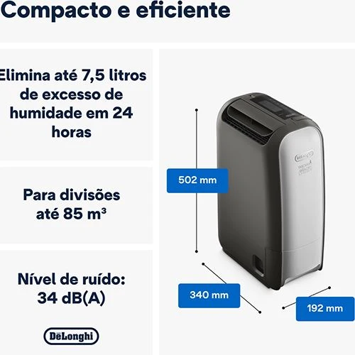 Desumidificador Delonghi Tasciugo Ariadry Light DNS80 | 20L/dia com Tanque Extraível