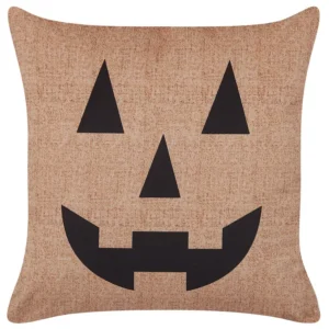 Velvet Cushion Jack-O-Lantern Pattern 45 x 45 cm Beige SEBES