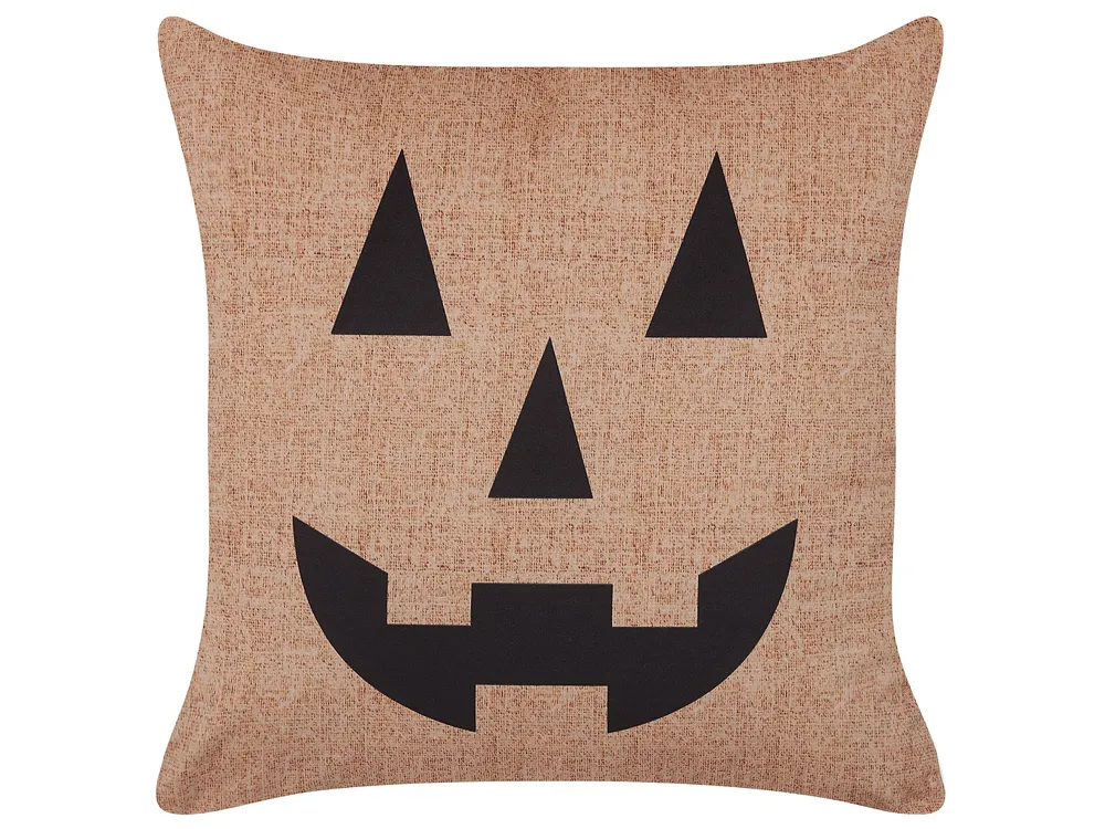 Velvet Cushion Jack-O-Lantern Pattern 45 x 45 cm Beige SEBES