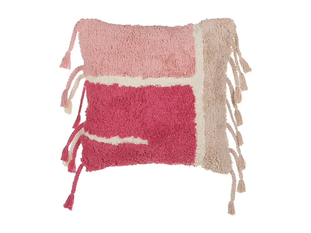 Almofada decorativa com franjas em algodão rosa 45 x 45 cm BISTORTA BELIANI