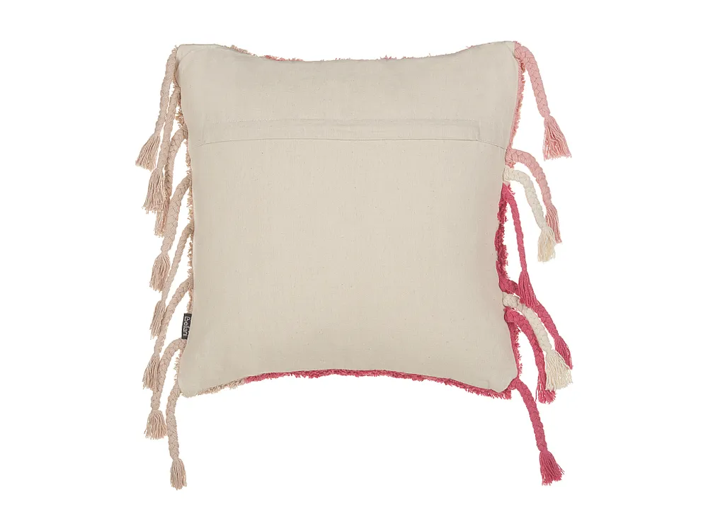 Almofada decorativa com franjas em algodão rosa 45 x 45 cm BISTORTA BELIANI