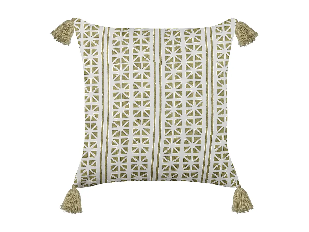 Almofada decorativa com padrão geométrico em algodão verde e branco 45 x 45 cm SYRINGA BELIANI