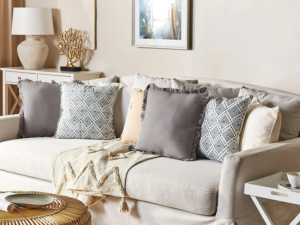 Almofada decorativa com padrão oriental em algodão azul e branco 45 x 45 cm CORDATA BELIANI