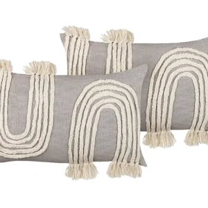 Conjunto de 2 almofadas com bordado em algodão em cinzento e creme 35 x 55 cm OCIMUM BELIANI