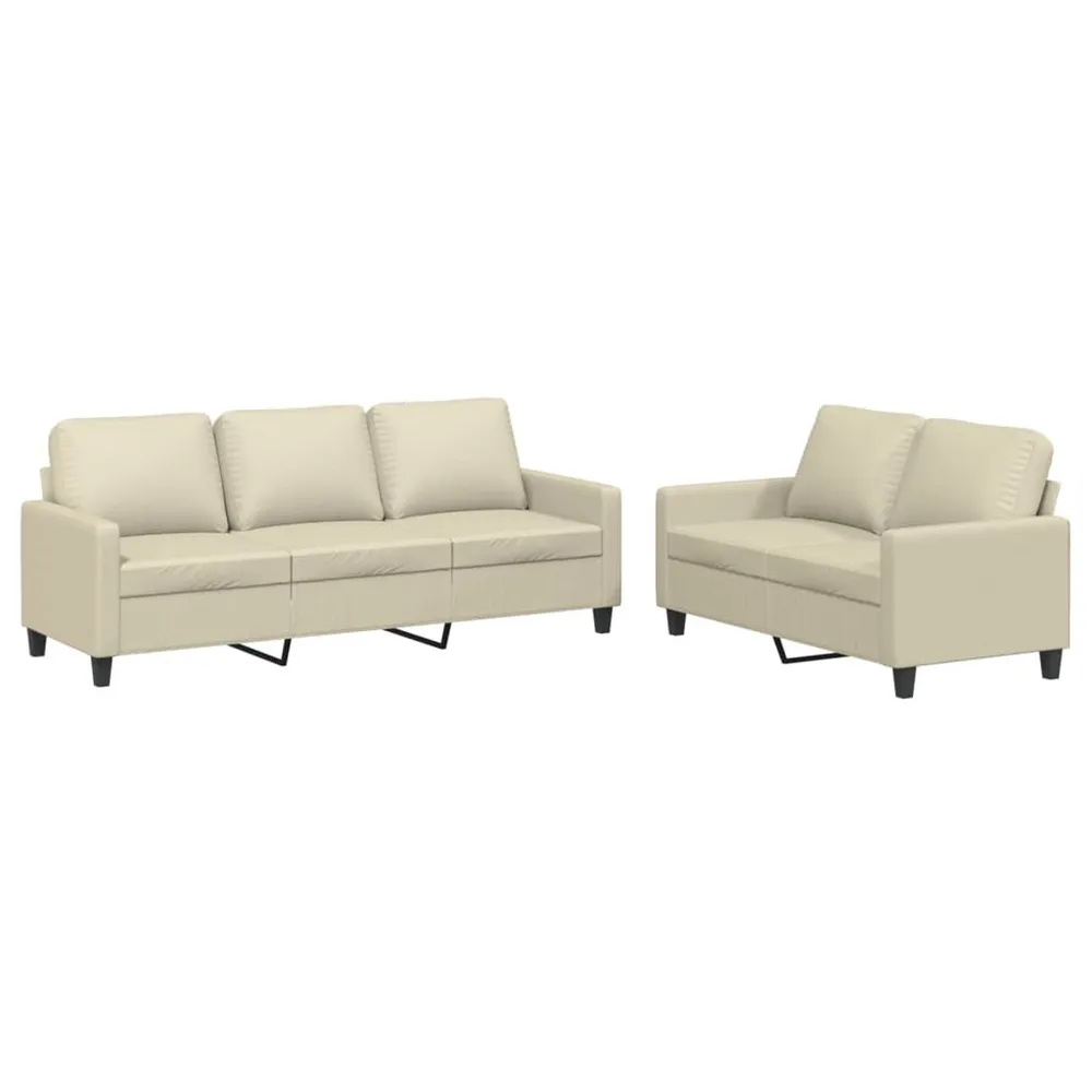 Design Exclusivo 2 pcs conjunto sofás com almofadões couro artificial cor creme