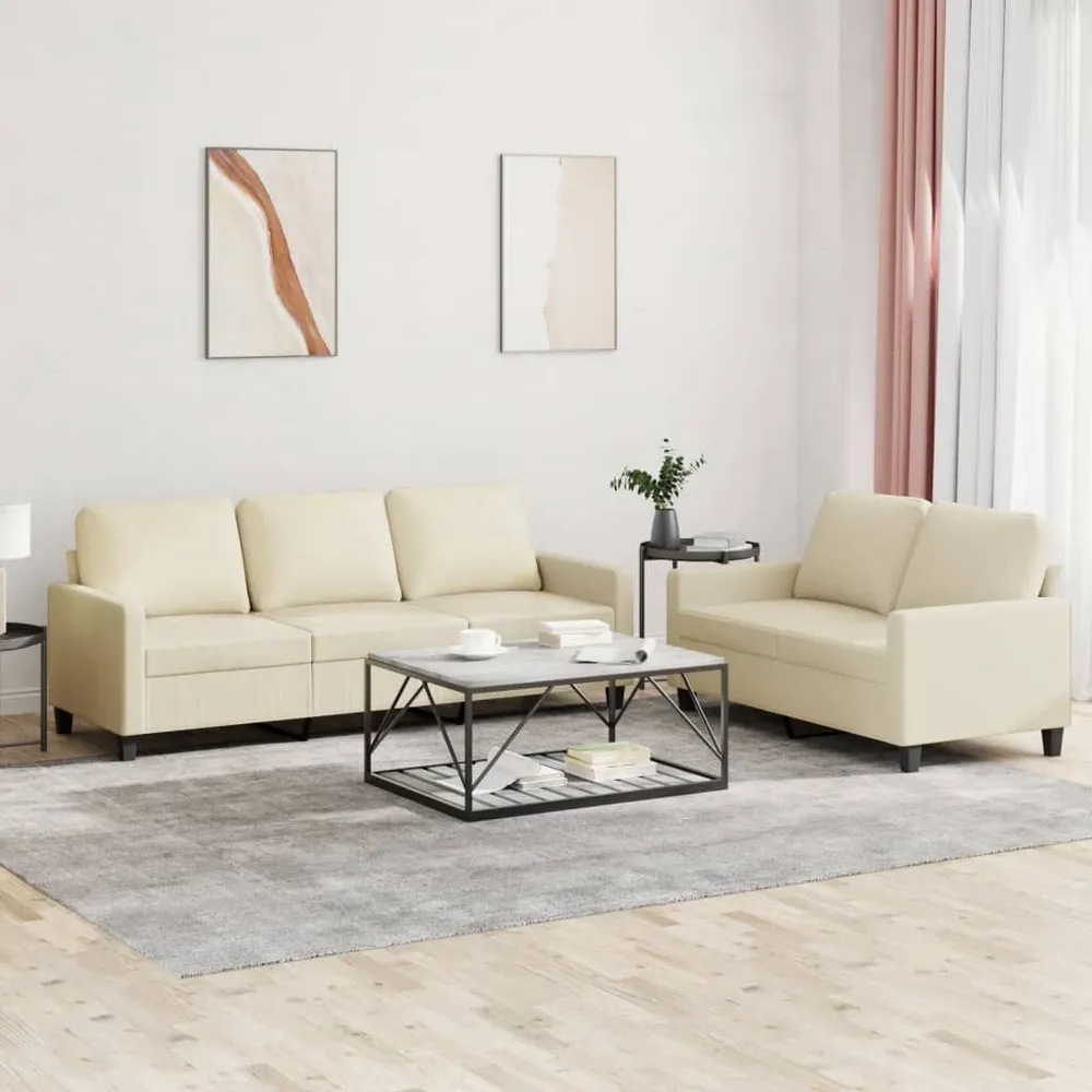Design Exclusivo 2 pcs conjunto sofás com almofadões couro artificial cor creme