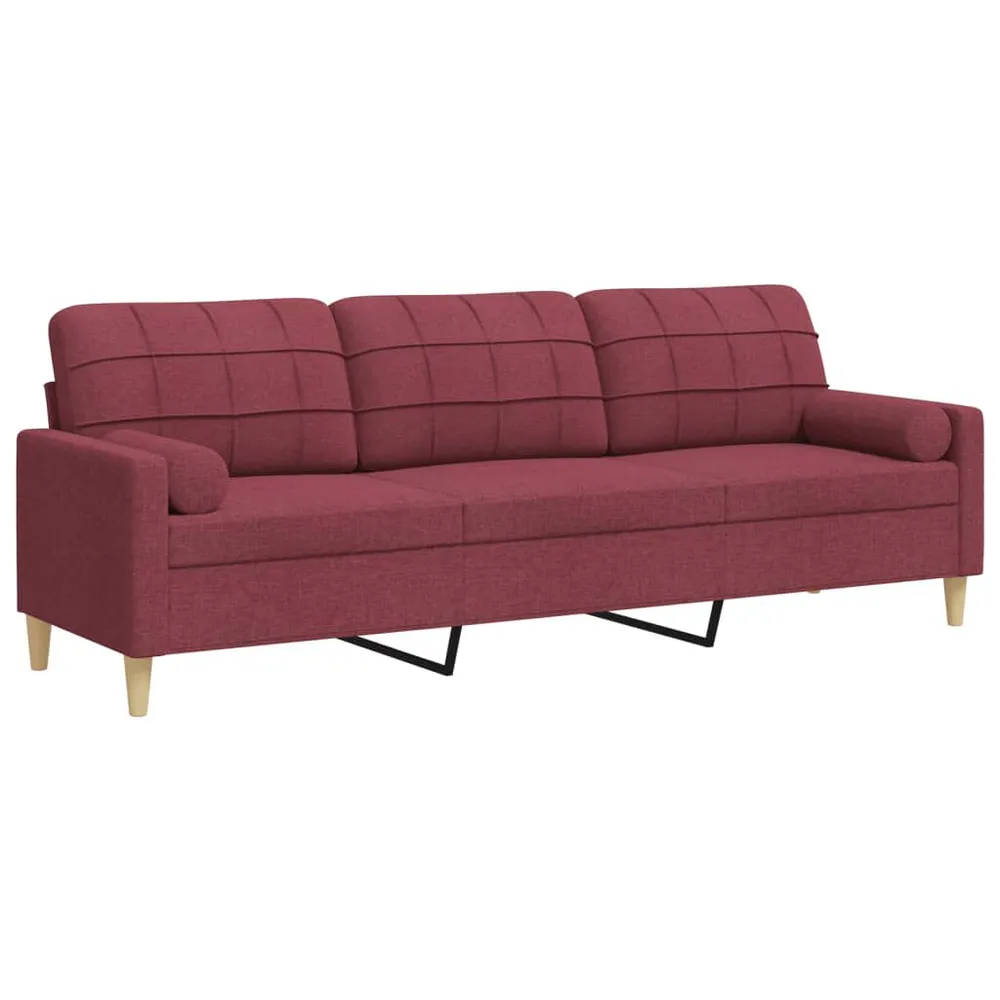 Enchimento de Penas Sofá 3 lug. + almofadas decorativas 210cm tecido vermelho tinto
