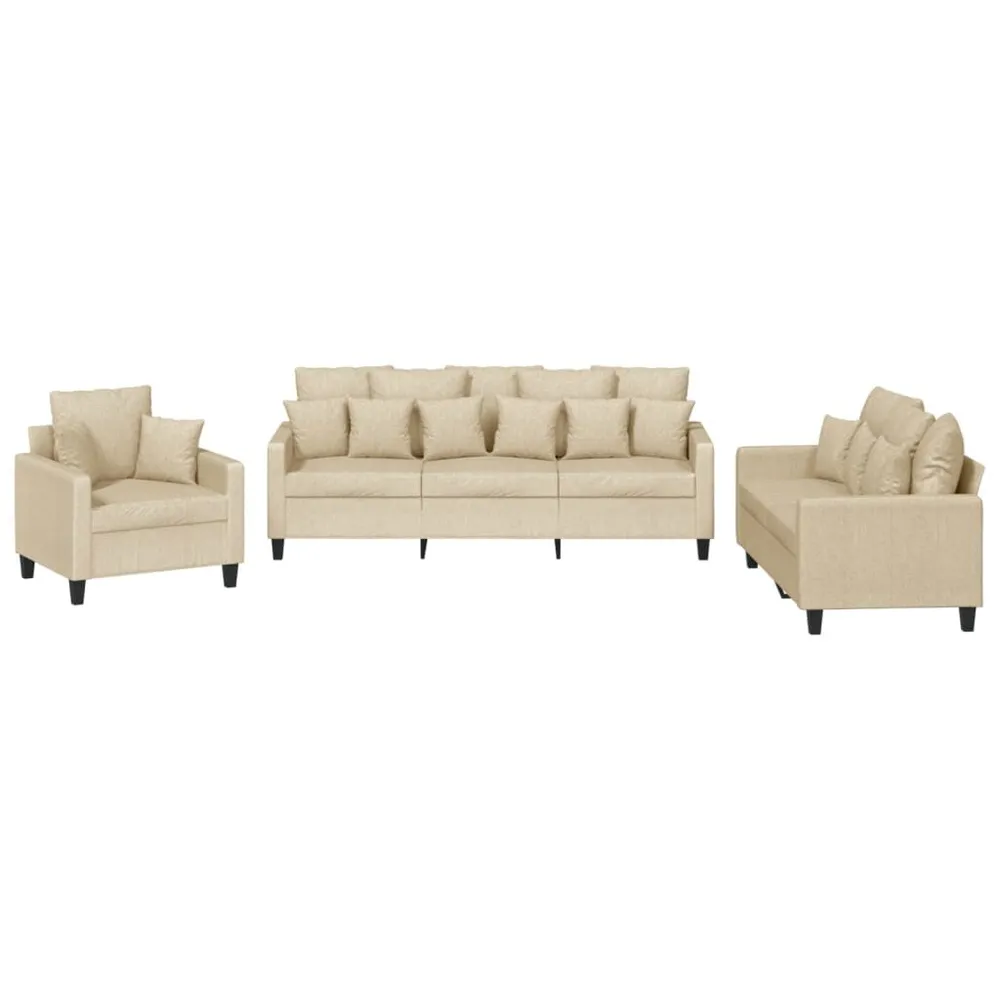 3 pcs conjunto de sofás com almofadas tecido cor creme com Certificação Oeko-Tex