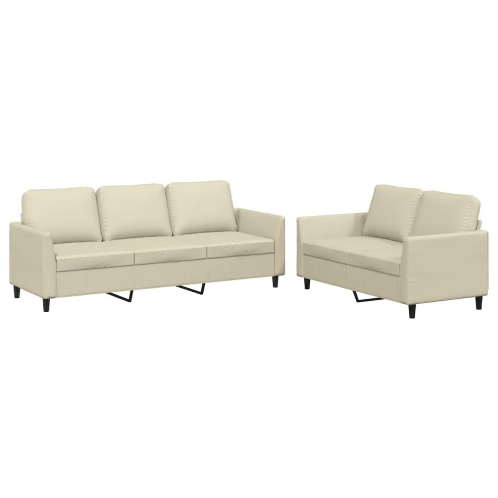 2 pcs conjunto sofás com almofadões couro artificial cor creme para Sofá