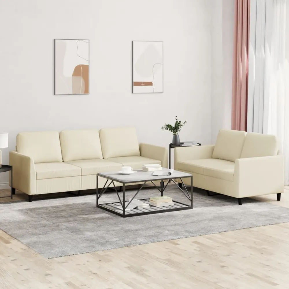 2 pcs conjunto sofás com almofadões couro artificial cor creme para Sofá