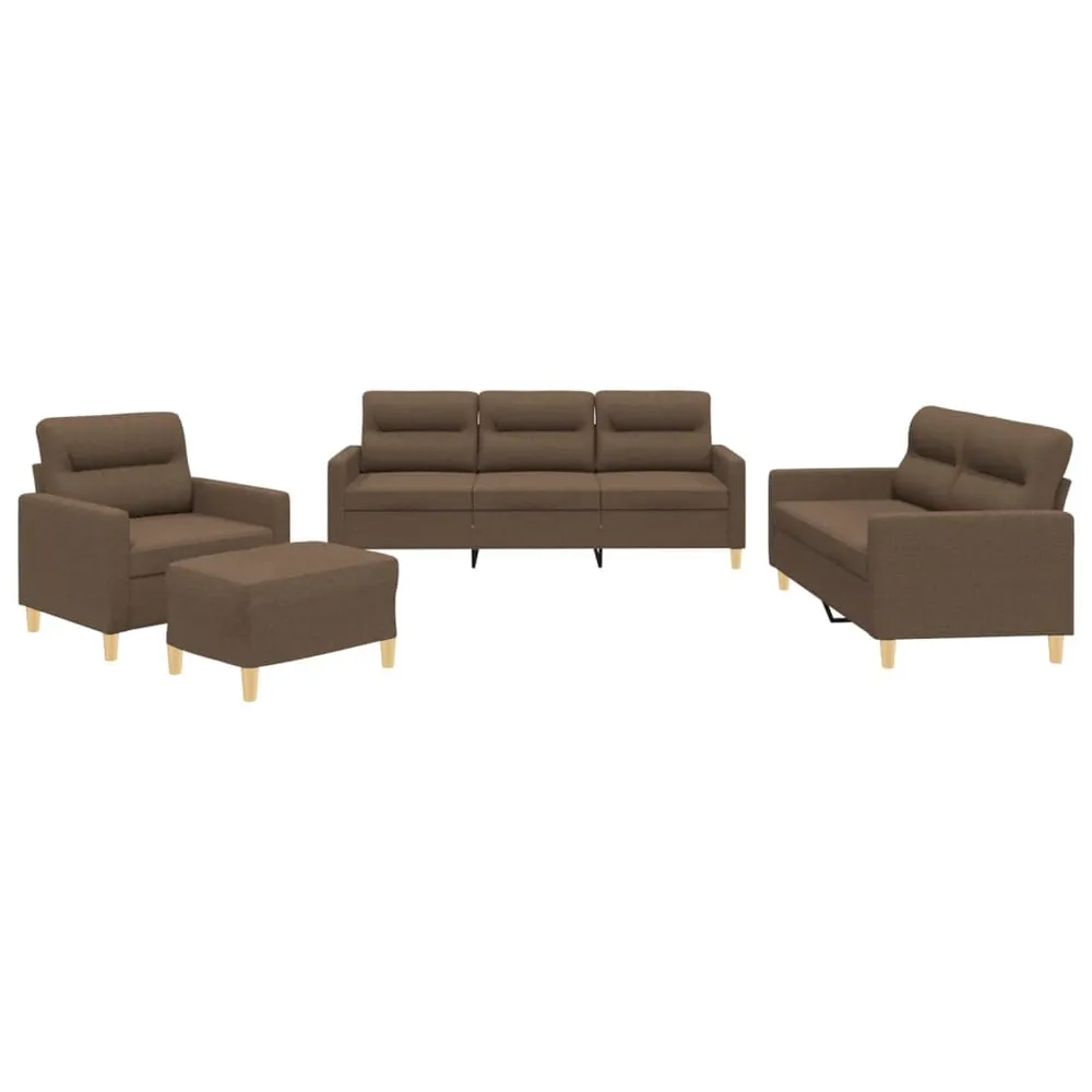4 pcs conjunto de sofás com almofadões tecido castanho com Fecho Invisível