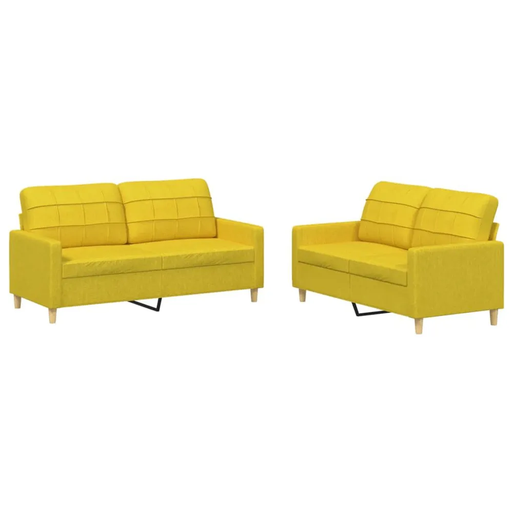 2 pcs conjunto de sofás com almofadões tecido amarelo-claro com Certificação Oeko-Tex