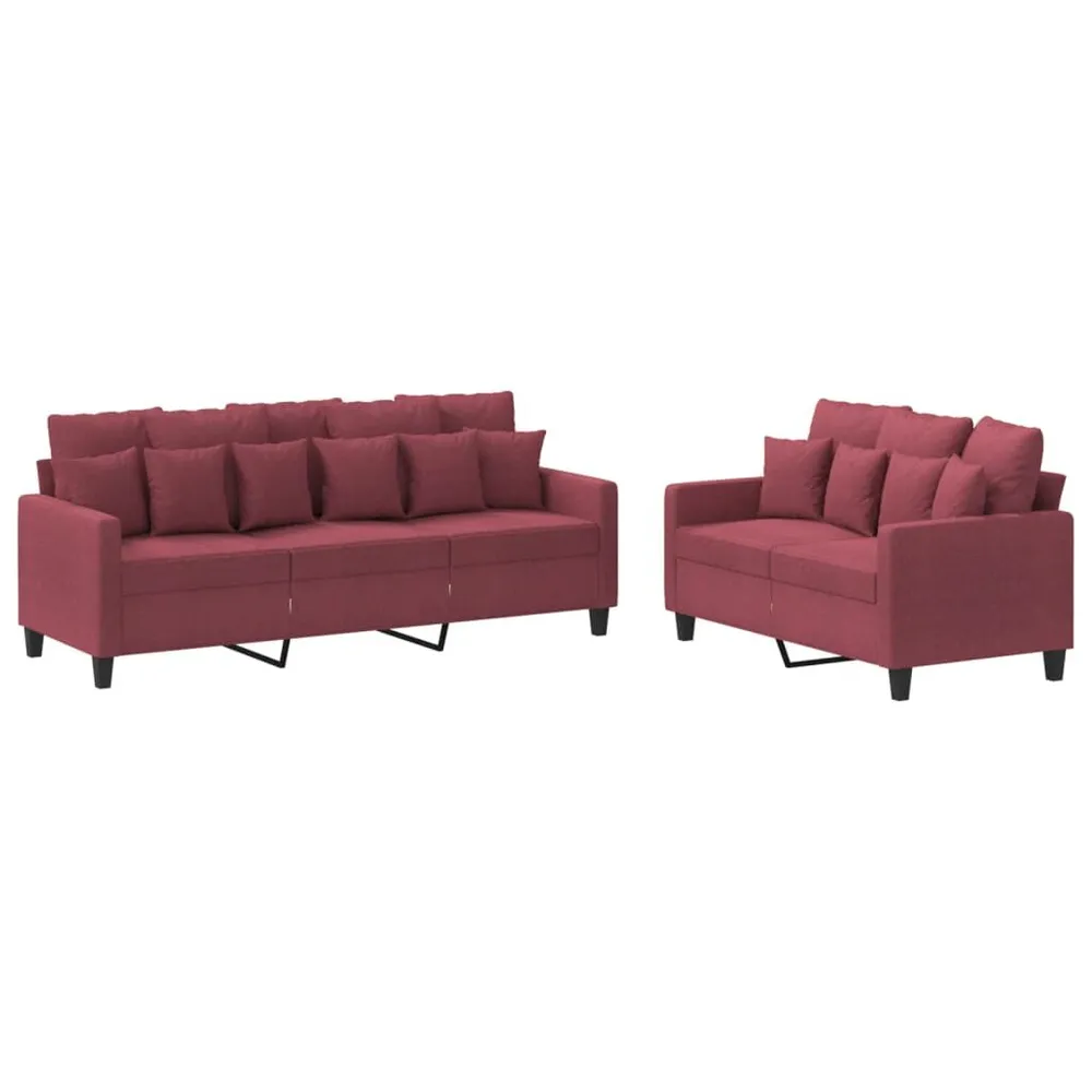 2 pcs conjunto de sofás com almofadões tecido vermelho tinto | Decorativa | Antialérgica
