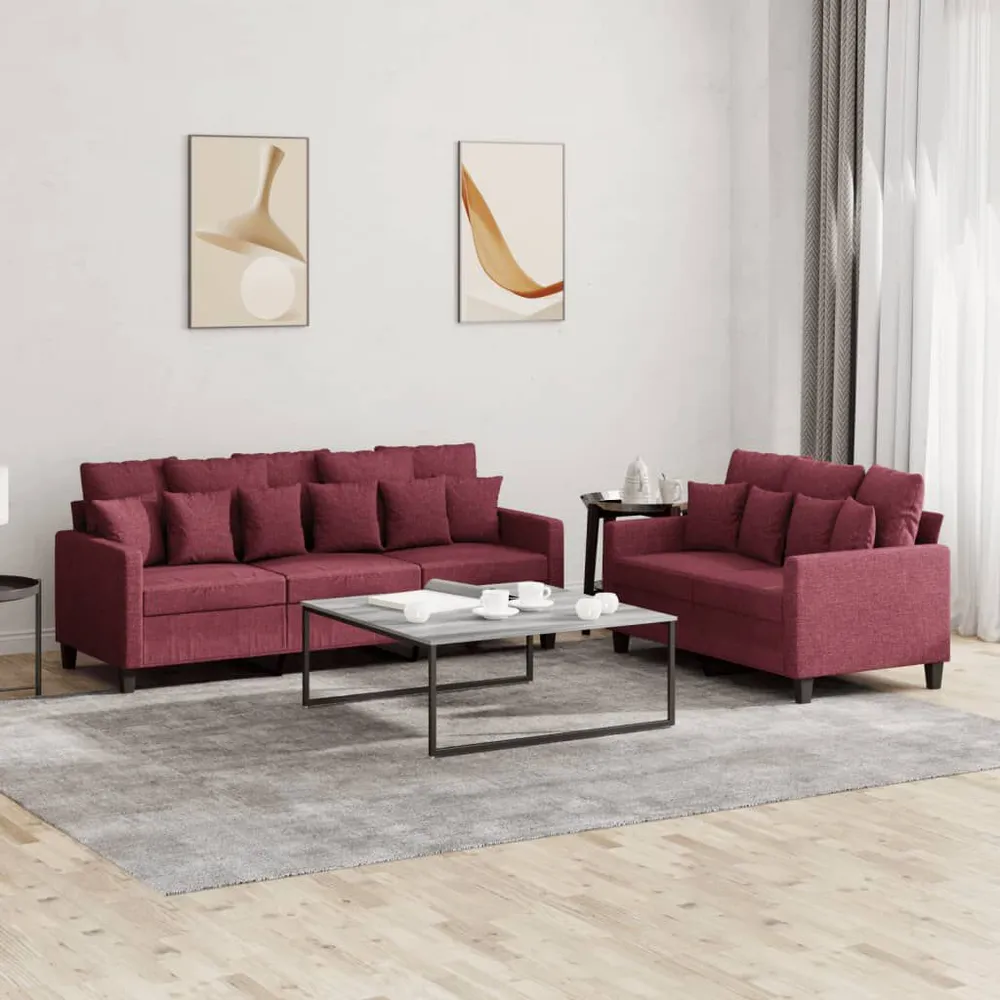 2 pcs conjunto de sofás com almofadões tecido vermelho tinto | Decorativa | Antialérgica