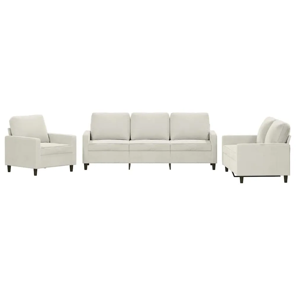 3 pcs conjunto de sofás com almofadões veludo cor creme para Sofá