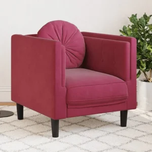 Poltrona com almofadão veludo vermelho tinto em Azul Marinho