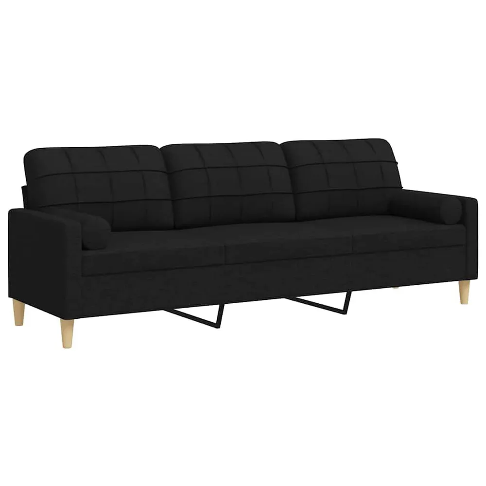 Sofá 3 lugares com almofadas decorativas 210 cm tecido preto Estampada