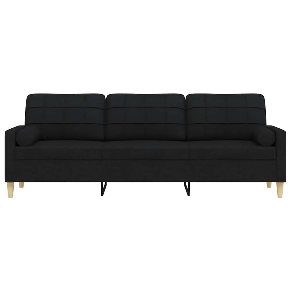 Sofá 3 lugares com almofadas decorativas 210 cm tecido preto Estampada