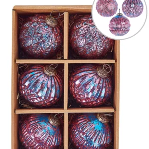 Set 6 Glass Baubles Pink ASTRAL