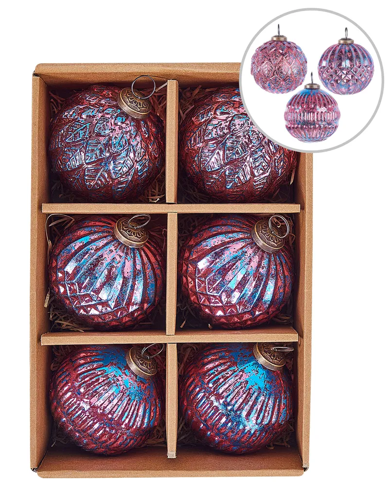 Set 6 Glass Baubles Pink ASTRAL