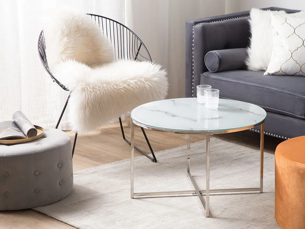 Marble Effect Coffee Table Marfim Silver QUINCY
