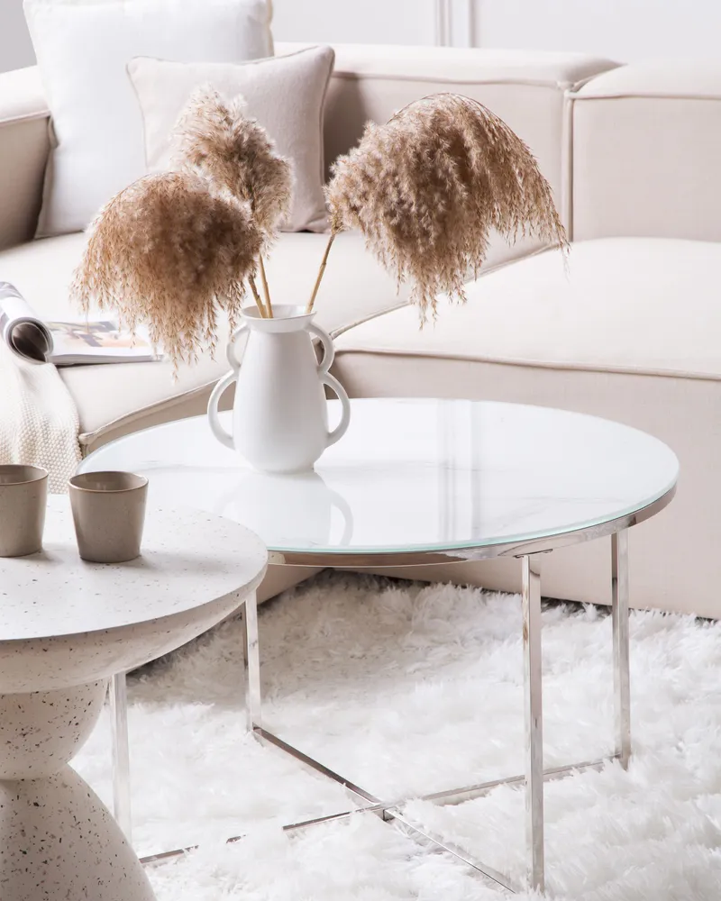 Marble Effect Coffee Table Marfim Silver QUINCY