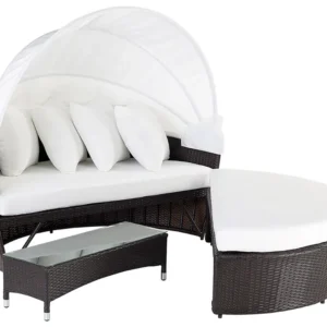 PE Rattan Garden Daybed Coffee Table Marrom SYLT LUX