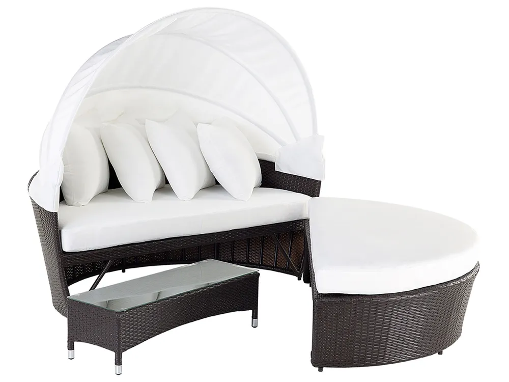 PE Rattan Garden Daybed Coffee Table Marrom SYLT LUX