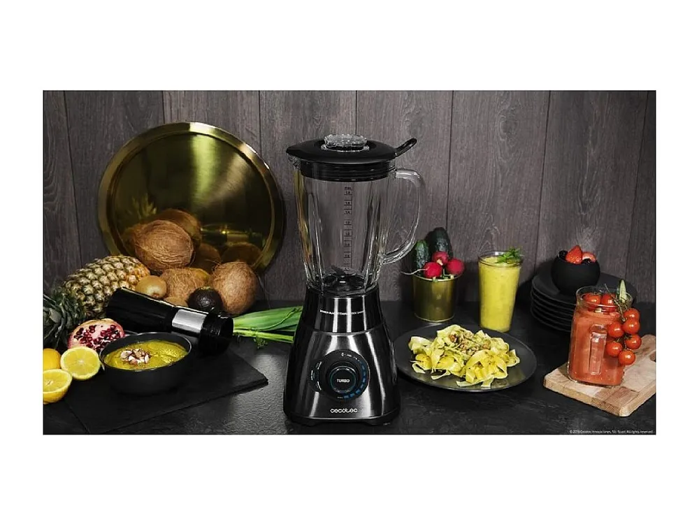 Cecotec Liquidificador americano de copo de 2500 W com lâmina de 6 folhas com revestimento de titânio preto, 3 programas e...