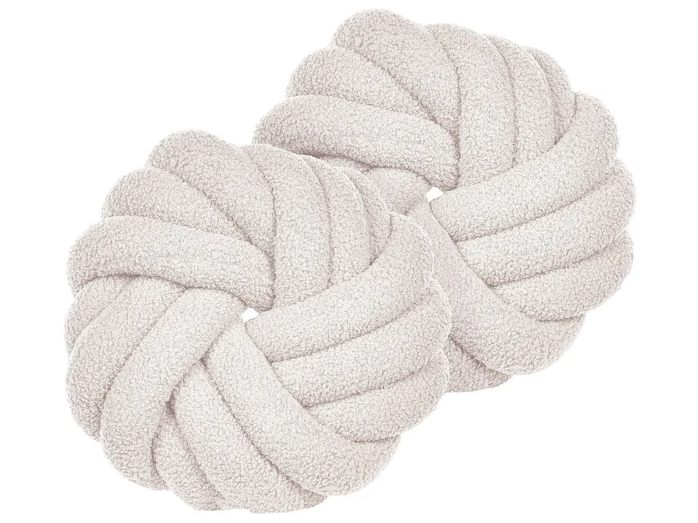Conjunto de 2 almofadas decorativas com nó em tecido bouclé branco creme 31 x 31 cm AKOLA