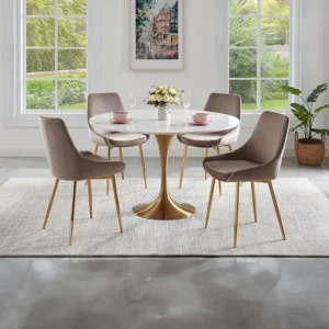 Mesa jantar redonda - Mármore branco, metálico dourado NORAH