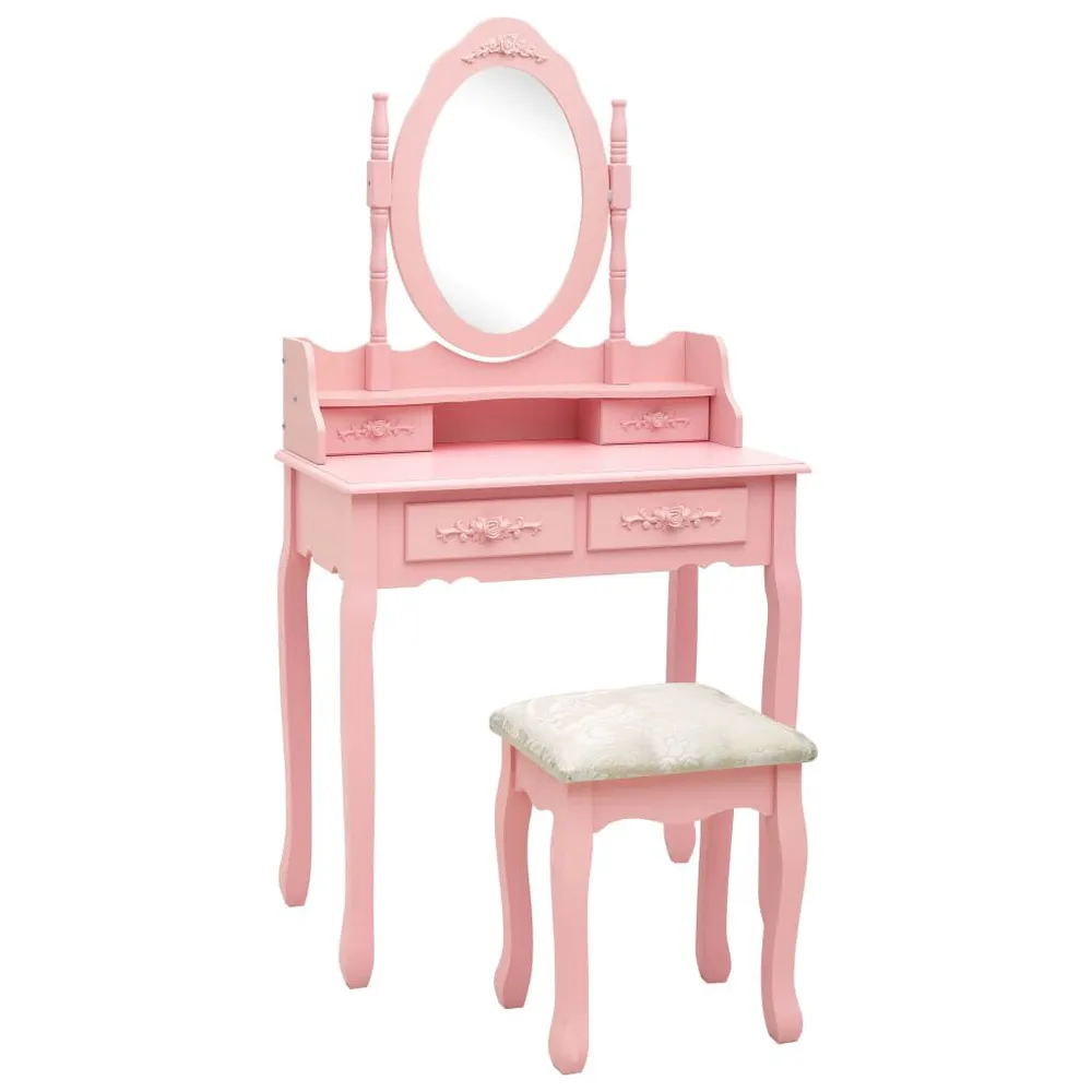 Conj. toucador com banco 75x69x140 cm madeira paulownia rosa para Organização de Acessórios