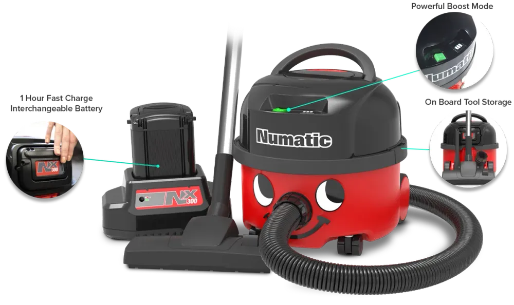 NUMATIC NBV190NX – Aspirador Bateria Profissional com Tecnologia NX300, Alta Autonomia e Potência de 350W